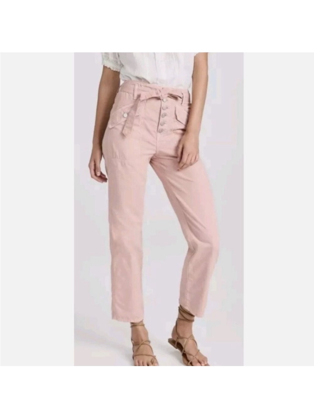 Veronica Beard Light Blush Paperbag Waist Boyfriend Jeans